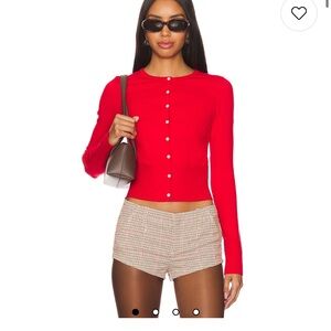 Lovers + Friends Red Long-Sleeve Button-Down Crop Cardigan